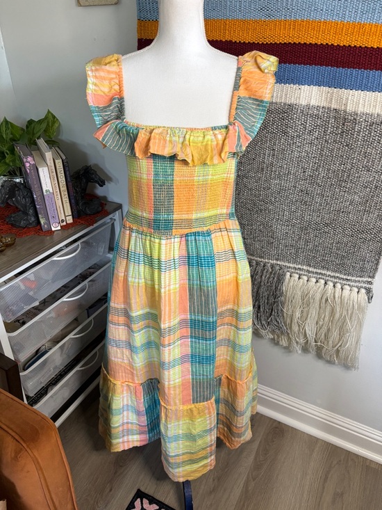 Vineyard Vines Dresses & Skirts - 🚨Vineyard Vines Pastel Plaid Cotton Ruffle-Smock Midi Dress Medium